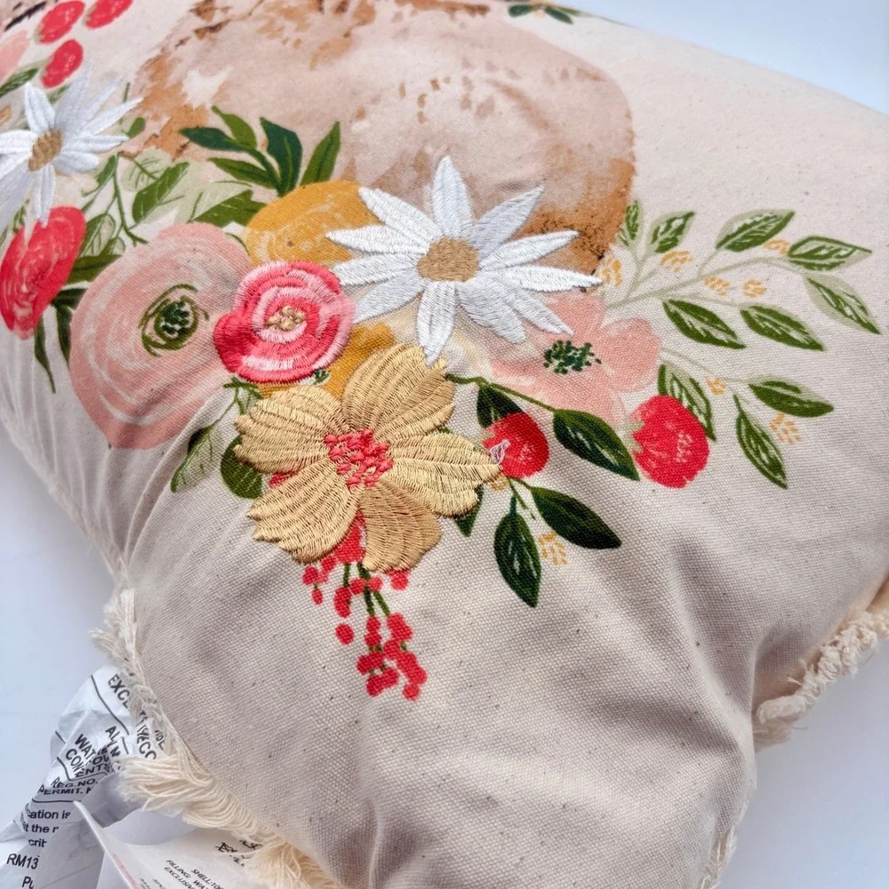 Farmhouse by Rachel Ashwell Easter Bunny Floral Embroidered Lumbar Pillow Cotton